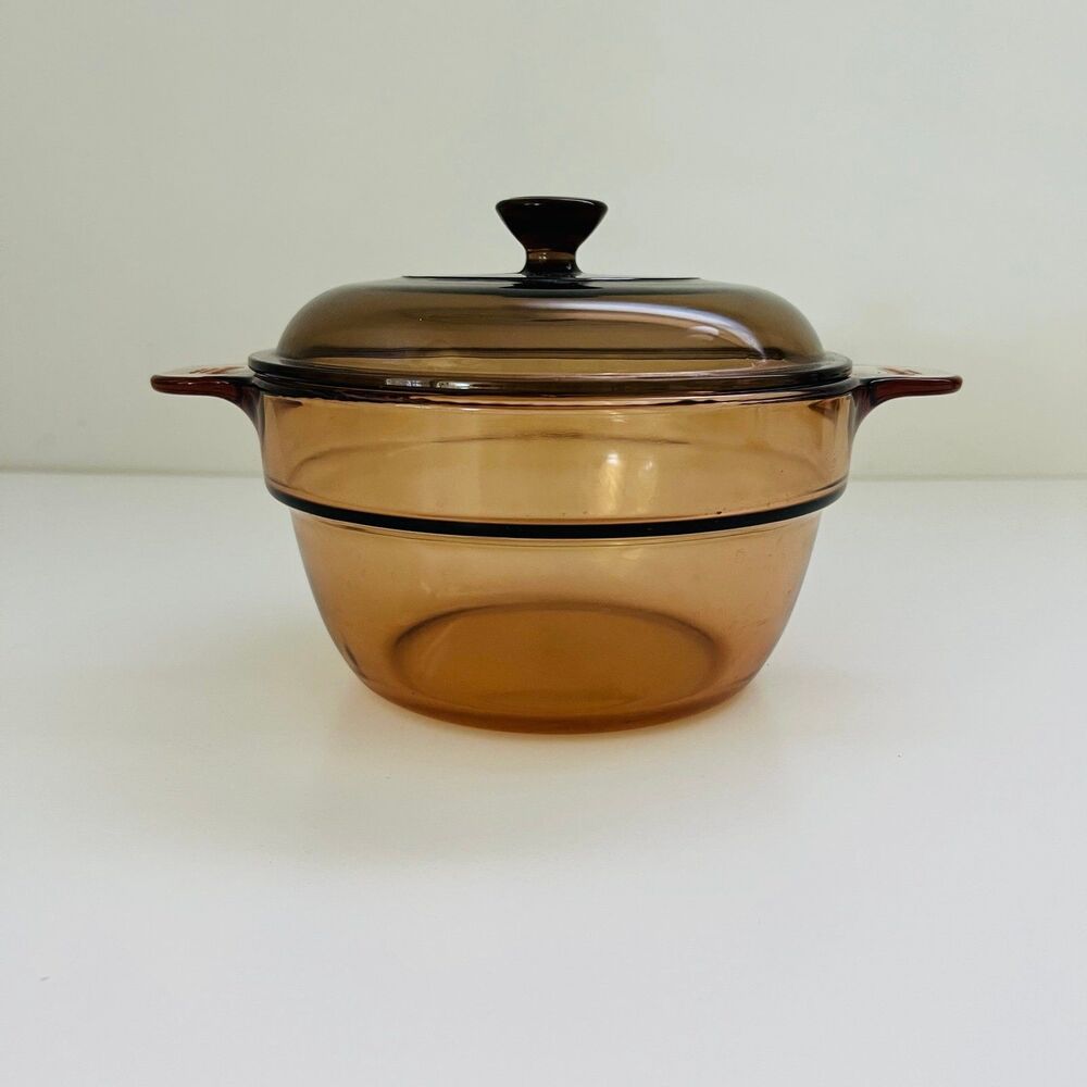 VISIONS Corning France Amber Glass V-20-B Double Boiler Insert Pot 1.5 Qt W Lid